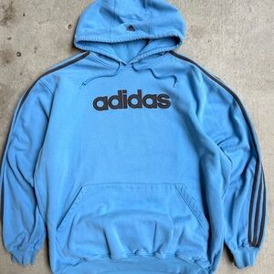 Vintage Adidas Y2K Baby Blue Men’s Striped Pullover Hoodie XL 27x30